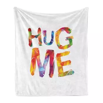ABAKUHAUS Hug Мягкое фланелевое флисовое одеяло, красочный креативный дизайн. Типографика текста «Обними меня», низкополигональная стилизованная графика букв, 175 x 230 см, разноцветная