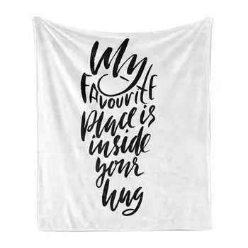ABAKUHAUS Hug Мягкое фланелевое флисовое одеяло. Мое любимое место — внутри, тема Hug Typography Romance Simplicity, 175 x 230 см, Угольно-серый белый