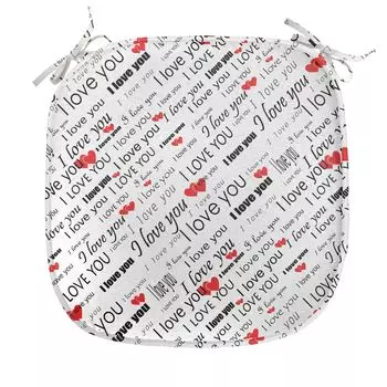 ABAKUHAUS I Love You Подушка для обеденного стула Романтические слова Сердца Декоративная водонепроницаемая подушка с ремнями для кухонных сидений 40 см x 40 см Черный Белый Красный