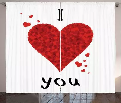 ABAKUHAUS I Love You штора в деревенском стиле, букет любви в форме сердца, ленточная штора с рюшами для спальни, с петлями и крючками, 280 x 175 см, бело-красный