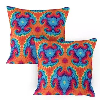 ABAKUHAUS Ikat Чехлы для подушек, набор из 2 шт., Spiritual Ikat Hallucinatory Concentric Fractal Weird Spooky Reflection, чехол для подушки с декоративным принтом, 80x80 см, оранжевый и синий