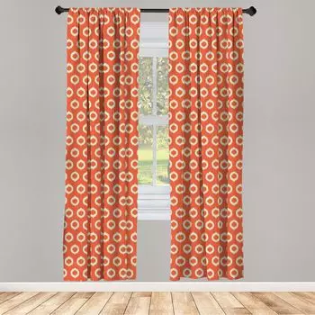ABAKUHAUS Ikat Гардины, гардины, овальной формы с эффектом гранжа на оранжевом фоне, повторяющие абстрактный винтажный дизайн, 2 шт. 75 х 245 см, оранжево-бежевый, оранжевый