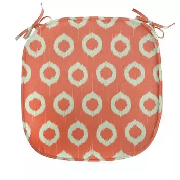 ABAKUHAUS Ikat Подушка для обеденного стула Гранж овальной формы Винтажная декоративная водонепроницаемая подушка с ремнями для кухонных сидений 40 см x 40 см Оранжево-бежевый