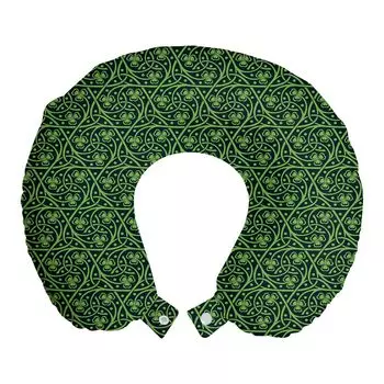ABAKUHAUS Irish Travel Pillow Подушка для шеи, Сложный клеверный хворост, Пенопластовые дорожные принадлежности для самолета и автомобиля, 30x30 см, Черный салатовый