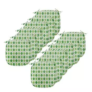 ABAKUHAUS Ирландские подушки для обеденного стула, классический узор Argyle, декоративная водонепроницаемая подушка с ремнями для кухонных сидений, 40 см x 40 см — упаковка из 12 шт., зеленый, светло-зеленый, белый