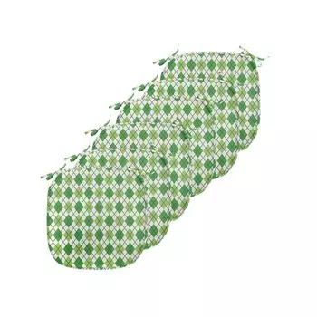 ABAKUHAUS Ирландские подушки для обеденного стула, классический узор Argyle, декоративная водонепроницаемая подушка с ремнями для кухонных сидений, 40 см x 40 см — упаковка из 6 шт., зеленый, светло-зеленый, белый