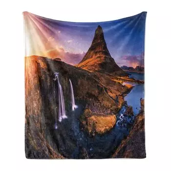 ABAKUHAUS Island Мягкое фланелевое флисовое одеяло, Kirkufjell Mountain Europe, уютный плюш для использования в помещении и на улице, 125 x 175 см, разноцветный
