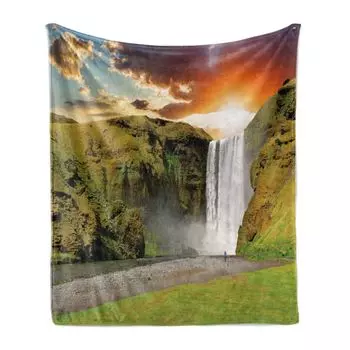 ABAKUHAUS Island Мягкое фланелевое флисовое одеяло, Skogafoss Bach Dramatic Cosy Plush для использования в помещении и на улице, 125 x 175 см, разноцветное