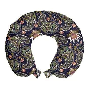 ABAKUHAUS Jacobean дорожная подушка для шеи, пейсли, пенопластовый дорожный предмет для самолета и автомобиля, 30x30 см, многоцветный индиго