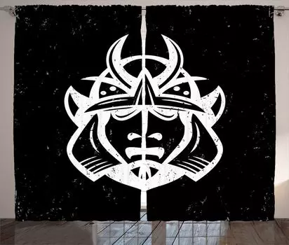 ABAKUHAUS Japan Rustic Curtain, Samurai Martial, универсальные ленточные шторы для гостиной с петлями и крючками, 280 x 245 см, белый и черный