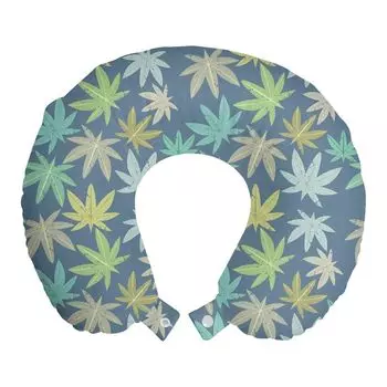 ABAKUHAUS Экзотическая дорожная подушка для шеи, Tropic Jungle Leaves, пенопластовый дорожный предмет для самолета и автомобиля, 30x30 см, синий, серый и разноцветный