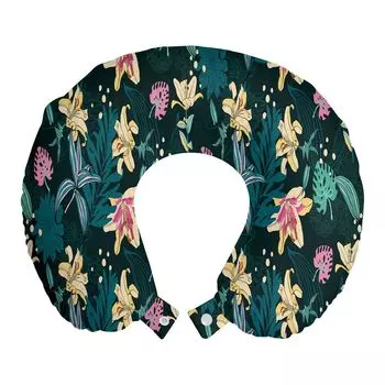 ABAKUHAUS Экзотическая дорожная подушка для шеи, Tropic Jungle Monstera Palm, пенопластовый дорожный предмет для самолета и автомобиля, 30x30 см, разноцветный
