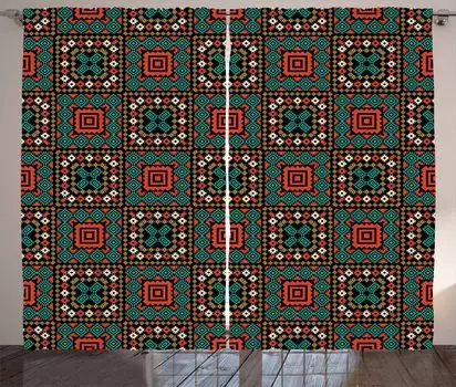 ABAKUHAUS Этническая деревенская штора, Бохо, Универсальные ленточные шторы для гостиной с петлями и крючками, 280 x 175 см, Разноцветные