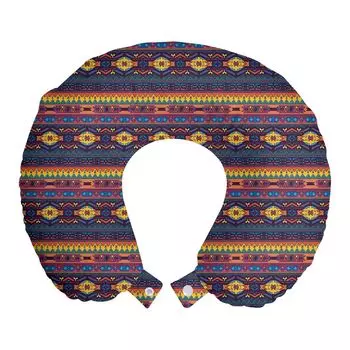 ABAKUHAUS Этническая дорожная подушка для шеи, красочные фольклорные узоры, пенопластовые дорожные принадлежности для самолета и автомобиля, 30x30 см, разноцветные