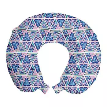 ABAKUHAUS Этническая подушка для путешествий, поддержка шеи, формы местной культуры в стиле бохо, пенопластовые дорожные принадлежности для самолета и автомобиля, 30x30 см, темно-синий и светло-фиолетовый