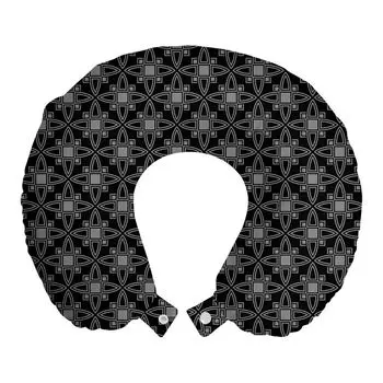 ABAKUHAUS Этническая подушка для путешествий, поддержка шеи, античные футуристические мотивы, пенопластовые дорожные принадлежности для самолетов и автомобилей, 30 x 30 см, угольно-серый черный