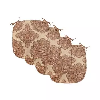 ABAKUHAUS Этнические подушки для обеденного стула Mehndi Пейсли Декоративная водонепроницаемая подушка с цветочным принтом и ремнями для кухонных сидений 40 см x 40 см Упаковка из 4 шт. Темно-коричневый Светло-коричневый