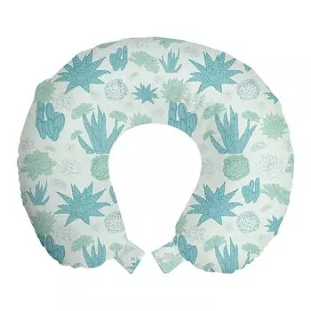 ABAKUHAUS Juicy Travel Pillow Поддержка шеи, экзотические растения холодных тонов, пенопластовые дорожные принадлежности для самолета и автомобиля, 30x30 см, мятно-зеленый кадетский синий
