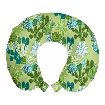 ABAKUHAUS Juicy Travel Подушка для шеи, комнатные растения кактусовой сцены, пенопластовый дорожный предмет для самолета и автомобиля, 30x30 см, зеленый и бирюзовый