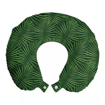 ABAKUHAUS Jungle Leaves Дорожная подушка для шеи, монохромный пальмовый лист, пенопластовый дорожный предмет для самолета и автомобиля, 30x30 см, зеленое яблоко