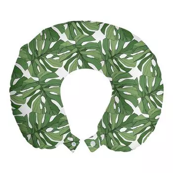 ABAKUHAUS Jungle Leaves Дорожная подушка для шеи, листья пляжных деревьев, пенопластовые дорожные принадлежности для самолета и автомобиля, 30x30 см, зеленый папоротник зеленый павлин