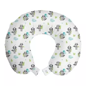 ABAKUHAUS Jungle Nursery дорожная подушка для шеи, енотовидные деревья, облака, пенопластовый дорожный предмет для самолета и автомобиля, 30x30 см, белый многоцветный