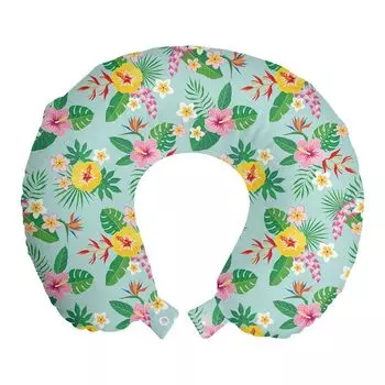 ABAKUHAUS Jungle Travel Pillow Подушка для шеи, Цветы райской птицы, Пенопластовые дорожные принадлежности для самолетов и автомобилей, 30x30 см, Разноцветные