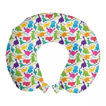 ABAKUHAUS Jurassic Travel Pillow Подушка для шеи, мультфильм дикого динозавра, пенопластовые дорожные принадлежности для самолета и автомобиля, 30x30 см, разноцветные