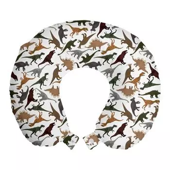 ABAKUHAUS Jurassic Travel Pillow Подушка для шеи, Wild Enormous Museum, Пенопластовые дорожные принадлежности для самолета и автомобиля, 30x30 см, Темно-оранжевый бордовый
