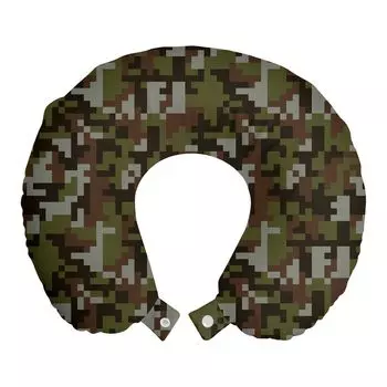 ABAKUHAUS Камуфляжная подушка для путешествий, поддержка шеи, абстрактный камуфляж Pixel Art, пенопластовые дорожные принадлежности для самолета и автомобиля, 30x30 см, белый армейский зеленый