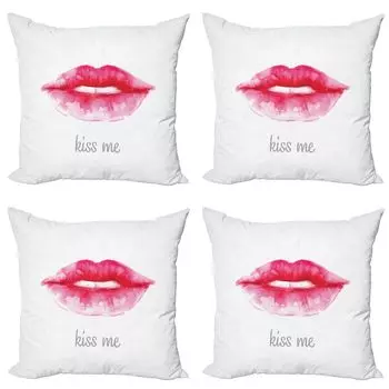 ABAKUHAUS Kiss Набор чехлов для подушек (4 предмета), розовая губная помада Kiss Me, современная двусторонняя цифровая печать, 45 см x 45 см, бледно-серый розовый