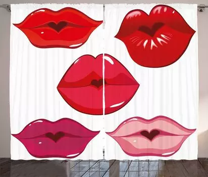 ABAKUHAUS Kiss Rustic Curtain, Woman Lip Kiss Affection Art, универсальные ленточные шторы для гостиной с петлями и крючками, 280 x 245 см, ярко-пурпурный