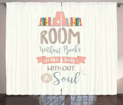 ABAKUHAUS Книжная деревенская штора, книжная полка и слово, универсальные ленточные шторы для гостиной с петлями и крючками, 280 x 175 см, разноцветные