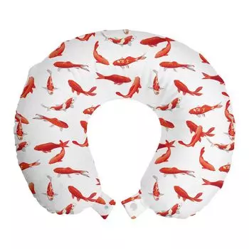 ABAKUHAUS Koi Fish Travel Подушка для шеи, Koi Swarm Sea, пенопластовый дорожный предмет для самолета и автомобиля, 30x30 см, оранжевый