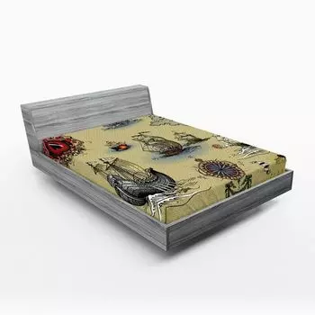 ABAKUHAUS Компас на подкладке, старинный старый план Discovery Pirate Wave Compass Навигационная географическая тема, 90 x 200 см, Бежевый Красный Серый
