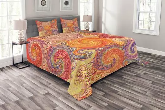 ABAKUHAUS Комплект абстрактного покрывала, Grunge Sun Boho, комплект с моющимися наволочками, для односпальных кроватей 220 x 220 см, разноцветный
