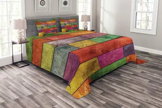 ABAKUHAUS Комплект абстрактного покрывала, Rainbow Timber Art, комплект с моющимися наволочками, для односпальных кроватей 220 x 220 см, разноцветный
