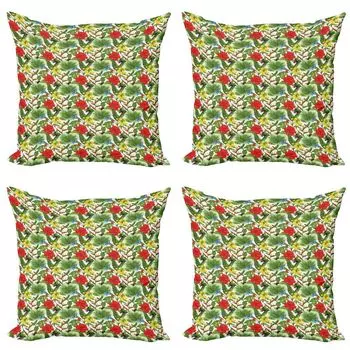ABAKUHAUS Комплект экзотических чехлов для подушек (4 предмета), Happy Hibiscus Butterfly, современная двусторонняя цифровая печать, 60 см x 60 см, разноцветный оливково-зеленый