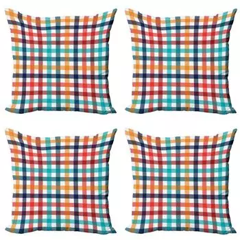 ABAKUHAUS Комплект чехлов для подушек в клетку (4 предмета), Fresh Summer Gingham, современная двусторонняя цифровая печать, 60 x 60 см, многоцветный