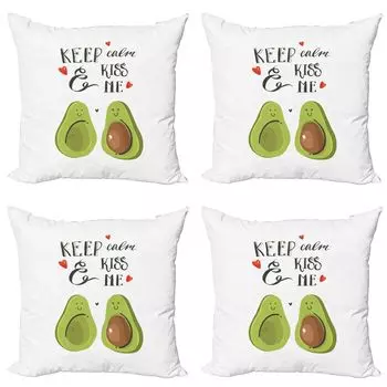 ABAKUHAUS Комплект чехлов на подушку ко Дню святого Валентина (4 предмета), Avocado Lover, современная двусторонняя цифровая печать, 40 см x 40 см, серо-зелено-коричневый