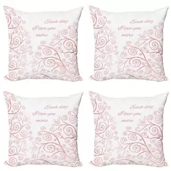 ABAKUHAUS Комплект чехлов на подушку «Я люблю тебя больше» (4 предмета), Swirl Love in Spring, современный двусторонний цифровой принт, 40 см x 40 см, румянец белый
