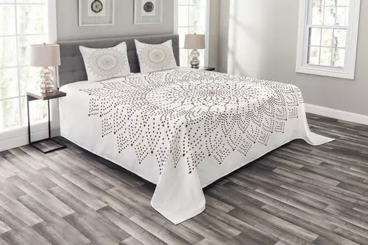 ABAKUHAUS Комплект коричневого покрывала Mandala, кружево в стиле пуантилист, комплект с моющимися наволочками, для односпальных кроватей 220 x 220 см, белый и коричневый