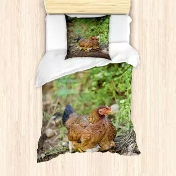 ABAKUHAUS Комплект пододеяльников Hen and Chicks для односпальных кроватей, Курица для младенцев, защита от клещей, подходит для аллергиков, с наволочкой, 135 см x 200 см - 80 x 80 см, разноцветный