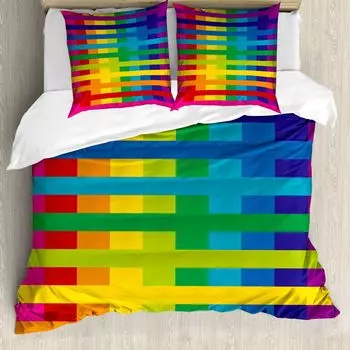 ABAKUHAUS Комплект пододеяльников Rainbow для односпальных кроватей, яркие тона: разноцветный, защищен от клещей, подходит для аллергиков, с наволочкой, 155 см x 220 см - 80 x 80 см, разноцветный