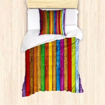 ABAKUHAUS Комплект пододеяльников Rainbow для односпальных кроватей, яркое дерево, художественное оформление, защита от клещей, подходит для аллергиков, с наволочкой, разноцветный