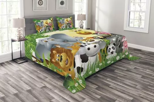 ABAKUHAUS Комплект покрывала Animal, Animals Jungle, комплект с моющимися наволочками, для односпальных кроватей 264 x 220 см, разноцветный