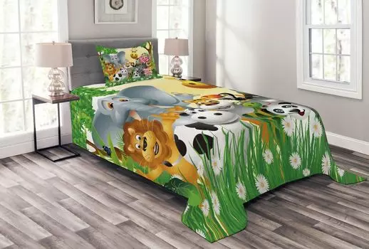 ABAKUHAUS Комплект покрывала Animal, Animals Jungle, комплект с моющимися наволочками, для односпальных кроватей 170 x 220 см, разноцветный