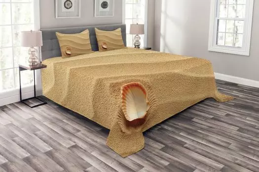 ABAKUHAUS Комплект покрывала Animal, Shells Yellow Sand, Комплект с моющимися наволочками, для односпальных кроватей 264 x 220 см, Песочно-коричневый