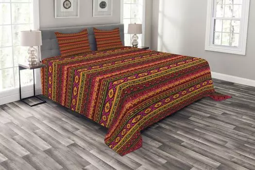 ABAKUHAUS Комплект покрывала Aztec, винтажные перуанские мотивы, комплект со моющимися наволочками, для односпальных кроватей 220 х 220 см, разноцветный