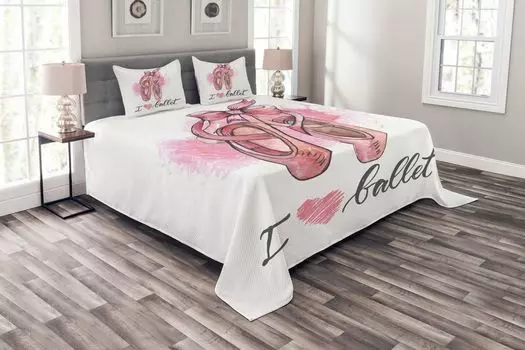 ABAKUHAUS Комплект покрывала Ballerina, I Love Ballet Typography, комплект с моющимися наволочками, для односпальных кроватей 264 x 220 см, разноцветный